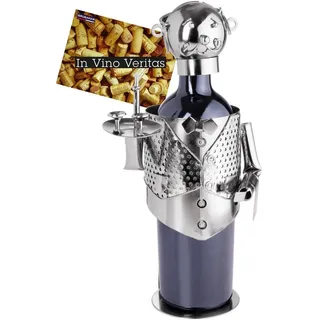 BRUBAKER Weinflaschenhalter Weinkellner Flaschenhalter, (inklusive Grußkarte), Metall Skulptur, Wein Geschenk silberfarben