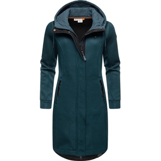 Ragwear Damen Leichter Rippstrick-Übergangsmantel lang windabweisend mit Kapuze Letti Long Bonded Petrol Gr. XL - XL