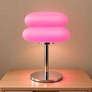 LED-Nachttischlampe dimmbar, USB-Tischlampe mit 3 Lichtfarben, kuppelförmige Tischleuchte, Retro-Dekotischlampe für Schlafzimmer und Wohnzimmer, ... - Rosa
