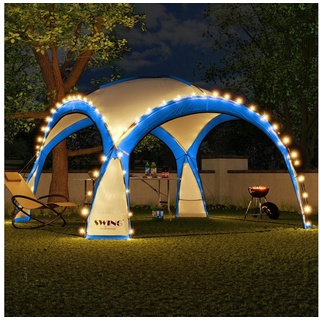 Swing&Harmonie Faltpavillon LED Event Pavillon XXL DomeShelter 450cm, inkl. Solarmodul Designer Gartenzelt mit Beleuchtung Camping Partyzelt blau
