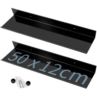 ® 2erPack Wandregal Metall 50 cm Breit 12 cm Tief, Wandhalterung Schwarz Rega...