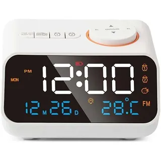 Multifunktionaler Led-radiowecker, Musiktimer, Wiederaufladbares Fm-radio, Heimwecker, Weiß