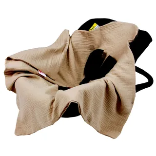 Babylux Einschlagdecke für Babyschale Autositz 80x80 cm – Sommer Babydecke aus Musselin Baumwolle – Atmungsaktiv, mit Gurtschlitzen (Coffee)