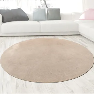 CARPETIA Teppich Rund Beige Weich Waschbar Strapazierfähig Ø 200 cm | Weich, pflegeleicht, strapazierfähig, schadstofffrei, je nach Größe bei 30 °C oder per Hand waschbar, OEKO-TEX geprüft
