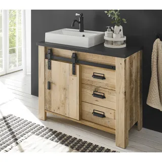 furn.design Waschtisch Stove in Used Wood hell und anthrazit Set mit Waschbecken - Naturbelassen, Dunkelgrau