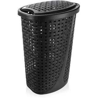 Wäschekorb Wäschetonne Wäschesammler Wäschebox Wäschebehälter mit Deckel schmal schwarz 45 L 41x32x61 cm