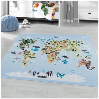 Kinderteppich Spielteppich Für Kinderzimmer, Weltkarte Mit Tieren, Höhe 8 mm