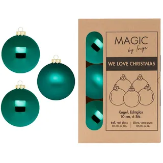 INGE-GLAS 6 Weihnachtskugeln 10cm Glas Christbaumkugeln Weihnachtsbaumkugeln Set dunkelgrün