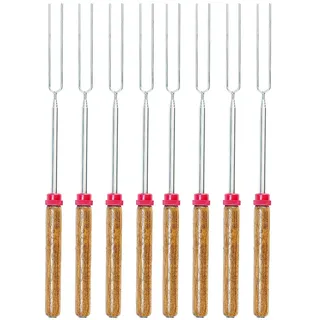 infactory Grill-Stab: 8er-Set Teleskop-Grillspieß & -Gabeln mit Holzgriff, ausziehbar, 90 cm (Grill-Teleskopspieß, Wandergrillspieße, BBQ)