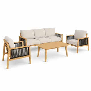 Greemotion Gartenlounge-Set Monaco Gartenmöbel-Set Beige-Grau Rope