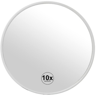 DRW Runder Spiegel mit Saugnäpfen und 10-facher Vergrößerung aus Metall, Weiß, 15 x 1,5 cm