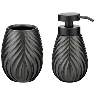 Wenko Bad-Accessoire Set Idro Anthrazit, 2-tlg., Seifenspender und Zahnputzbecher
