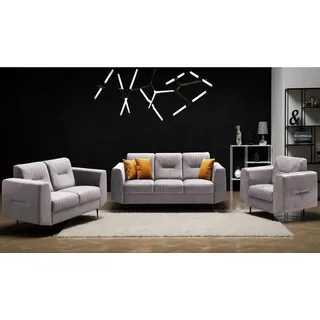Beautysofa Polstergarnitur VENEZIA, (Sessel + 2-Sitzer Sofa + 3-Sitzer Sofa im modernes Design), mit Metallbeine, Couchgarnituren aus Velours rosa