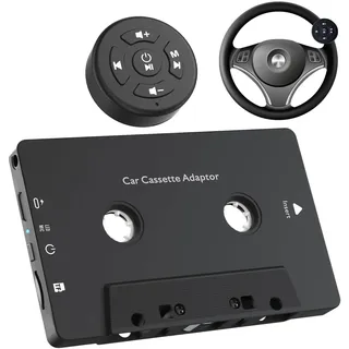 Vikye Bluetooth 5.4-Kassettenadapter für das Auto, Kabelloser Kassettenspieler-Empfänger mit Lenkradfernbedienung, Aux-zu-Tape-Audio-Konverter, Unterstützt TF-Karte, Freisprechanruf