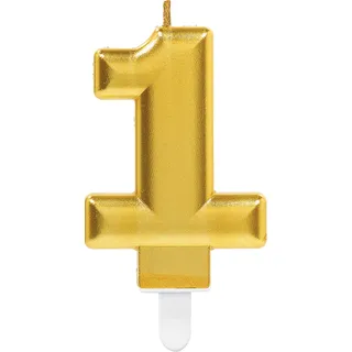 Carpeta Zahlenkerze * Zahl 1 * in Gold mit Steckfuß | ca. 10cm x 6cm groß | Deko Goldene Hochzeit Jubiläum Geburtstagskerze Kerze Geburtstag