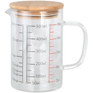 Glas Messbecher, Flüssigkeit Messbecher Messbecher Messbecher V Formdüse Becher Messbecher mit Griff und Deckel für Küchenrestaurant(500ml)