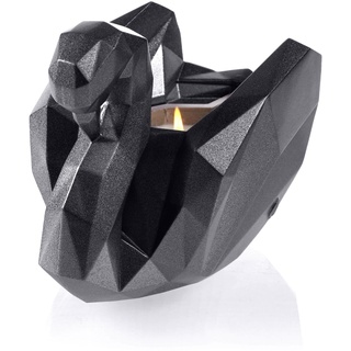 CONCRETTE Tischdeko Kerzenständer aus Beton 17 x 11,2 x 14 cm - Schwarzmetallic Deko Kerzenhalter in Form eines Schwans - Kerzen Ständer - Kerzenstaender