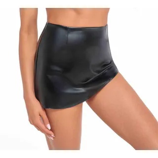 Noir Handmade Minirock Schwarzer Wetlook Minirock elastisch asymetrisch geschnitten Damen Roc schwarz XL