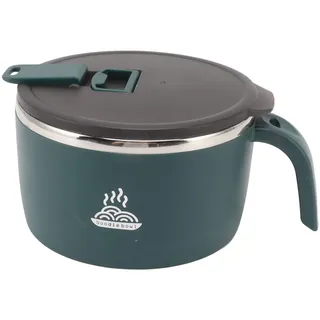 Instant-Nudelschüssel aus Edelstahl, 900 Ml Fassungsvermögen, Lunchschüssel mit Deckel, Doppelschichtige Suppenschüssel, Instant-Nudelkocher, Thermo-Lunchbox-Behälter für Zuhause, Küche,(Grün)