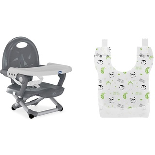 Chicco Pocket Snack Kindersitzerhöhung Esszimmerstuhl für Kinder von 6 Monaten bis 3 Jahren 15kg,tragbarer und verstellbarer Babyhochstuhl Dunkelgrau & Einweg-Lätzchen kompostierbar