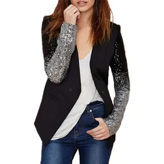 Onsoyours Damen Langarm Herbst Paillette Business Slim Outwear Blazer Cardigan Oberteil Tops A Schwarz 34 - 34