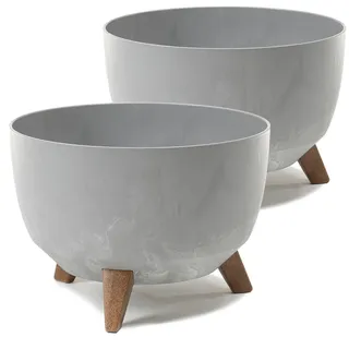 Tymar Übertöpf groß mit Füßen, Blumenübertopf für draussen, Blumentopf groß, Schale für solarbrunnen, terrassenkübel rund_Roma ((2pack) Beton; ø 40 cm)