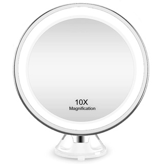UNIQ Saugnapf Kosmetikspiegel mit LED-Licht und 10x Vergrößerung Weiß