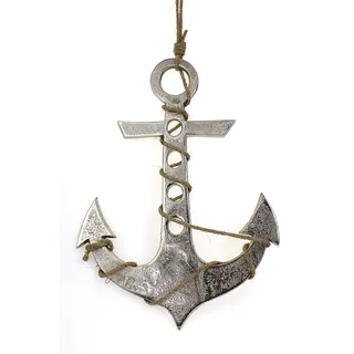Deko Anhänger Anker 29 cm aus Metall silber vintage mit Seil zum Anhängen, Wanddeko Dekoanhänger Schiffsanker maritim