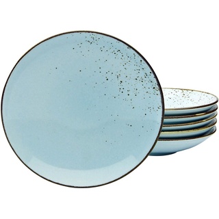 CreaTable Suppenteller Essteller NATURE COLLECTION, (6 St), Teller Set für 6 Personen, Ø 22 cm, Steinzeug, tiefe Teller blau