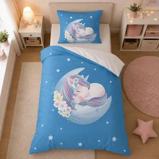 Caregchrisj Kinderbettwäsche 135x200 für Mädchen, Einhorn Bettwäsche Weich Mikrofaser, Kinder Bettbezug mit Reißverschluss - Atmungsaktiv Jugendbettwäsche mit 80x80 Kissenbezüge