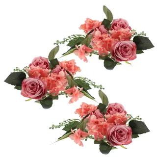 FUNOMOCYA 3 Stück Kerzenkranz für Stabkerzen mit Künstlichen Rosen aus Kunststoff und Stoff Leichter Kerzenring zur Tischdekoration und Hochzeit Kann Aufgehängt Werden