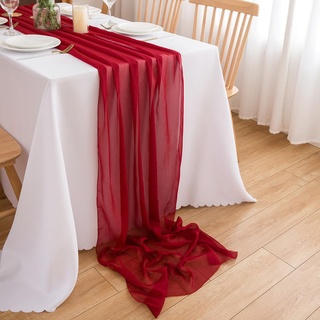 CHUQING Tischläufer Rot Chiffon Tischläufer Hochzeit Tischdecke Weihnachten Tischdeko 3m Weinrot Bordeaux Tischband