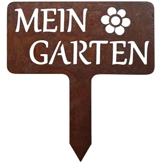 EXTRAVAGANT® Gartenstecker „Mein Garten“ Gartendeko Kräuterbeetstecker Gartenschild Pflanzenstecker Metall Stahl Rost Edelrost wetterfest für Garten Beet Roststecker Blumenstecker Gartenschild