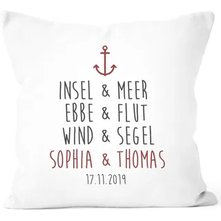SpecialMe® Kissen-Bezug mit Namen und Datum Anker Liebesspruch Kissen-Hülle Baumwolle personalisierte Geschenke Weiss Unisize