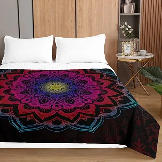 Mandala Tagesdecken Bettüberwurf für Einzelbett Doppelbett, Chickw1 3D Drucken Tagesdecke mit Prägemuster Mikrofaser Gesteppt Bettdecke Wohndecke (Lila,150x200cm)