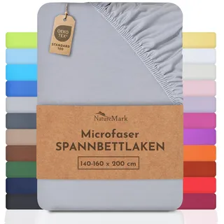 NatureMark - Mikrofaser SPANNBETTLAKEN zum Sparpreis! viele Größen und Farben Markenware (140x200-160x200 cm, Silber grau)