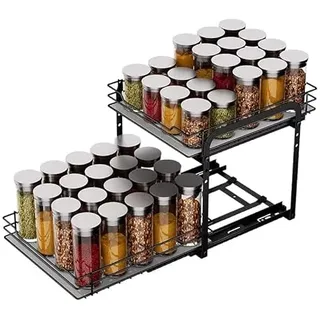 Lebens Genuss Gewürzregal Ausziehbar, 2 Etagen, Spice Rack, Schrank Organizer Küche, Gewürzaufbewahrung, Oberen und unteren Körbe können unabhängig herausgezogen werden, Gewürzständer Stehend