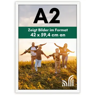 Americanflat Bilderrahmen A2 Weiß - DIN A2 Bilderrahmen aus Verbundholz und Kristallklare Poliertem Plexi-Scheibe - Horizontale und Vertikale Formate für die Wand