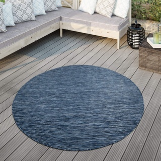 TT Home Teppich Für Outdoor Küchenteppich Balkon Terrasse Unifarbenes Design Modern, Farbe: Blau, Größe:Ø 80 cm Rund