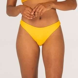Bikini-Hose Damen Tanga mit hohem Beinausschnitt gerippt - Lulu gelb, gelb|orange, 38