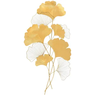 Alnemy Wanddeko Metall Gingko,Wanddekoration,109 * 55 * 3 cm,3D Deko Gold, Wanddeko Ginkgo Blätter, Wohnzimmer Dekoration, attraktives Geschenk zum Geburtstag