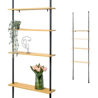 bremermann Teleskop-Eckregal,, Schwarz, Braun, Metall, 70x290x18 cm, Badezimmer, Badezimmerregale, Badregale