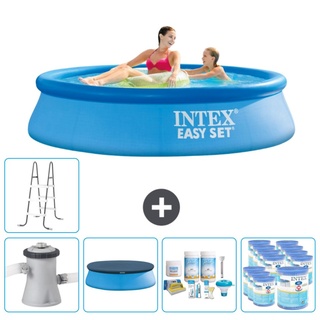Intex runder aufblasbarer Easy Set-Schwimmpool – 244 x 61 cm – Blau – inklusive Pumpe Abdeckung - Wartungspaket - Filter - Leiter