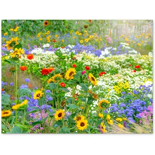 MuchoWow© Gartenposter Groß 160x120 cm XXL Outdoor Bilder Gartendeko für draußen Wetterfest Garten Sichtschutz Zaun Deko Banner Draußen Bild Blumen - Wiese - Farbenfroh - Natur