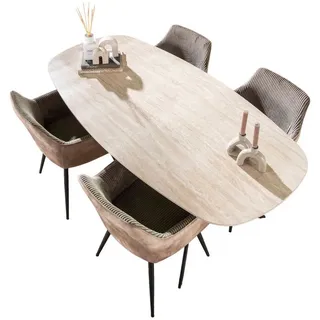 Vintagehaus Esstisch Retro Esstisch Arch Organic 180 Travertin Keramik Metallbeine