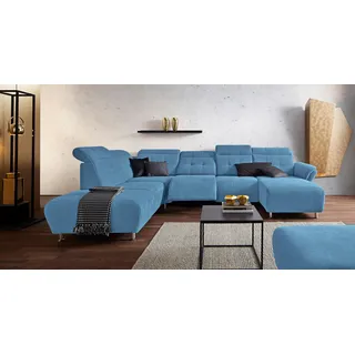 Home Affaire Wohnlandschaft HOME AFFAIRE "Manhattan U-Form", blau (hellblau), B:345cm H:102cm T:247cm, Luxus Microfaser2 (90% Polyester, 10% Polyamid);Flachgewebe (100% Polyester);Luxus-Microfaser1 (100% Polyester), Sofas, Wohnlandschaft, 2 Sitze mit elektrischer 
