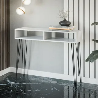 PROROOM FURNITURE MAE Schmaler Konsolentisch 110x30 cm Moderner Beistelltisch Eleganter Schminktisch Weiß Hochglanz