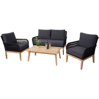 Gartengarnitur MCW-H58, Lounge-Set Sofa Sitzgruppe, Seilgeflecht Rope Holz Akazie Spun Poly FSC ~ Kissen dunkelgrau