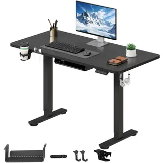 SANODESK Höhenverstellbarer Schreibtisch elektrisch 110x54 cm | mit einteiliger Tischplatte, kompakter Computertisch für Homeoffice, ergonomischer Sitz-Steh-Schreibtisch (Schwarz)