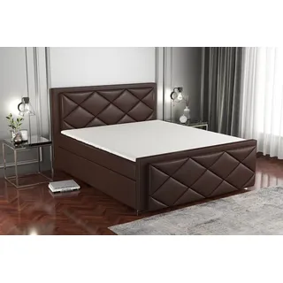 Boxspringbett SAXI 200 x 200 mit 2 Bettkästen, Bonell-Matratze und Topper. Farbe: Dunkelbraun - Dunkelbraun